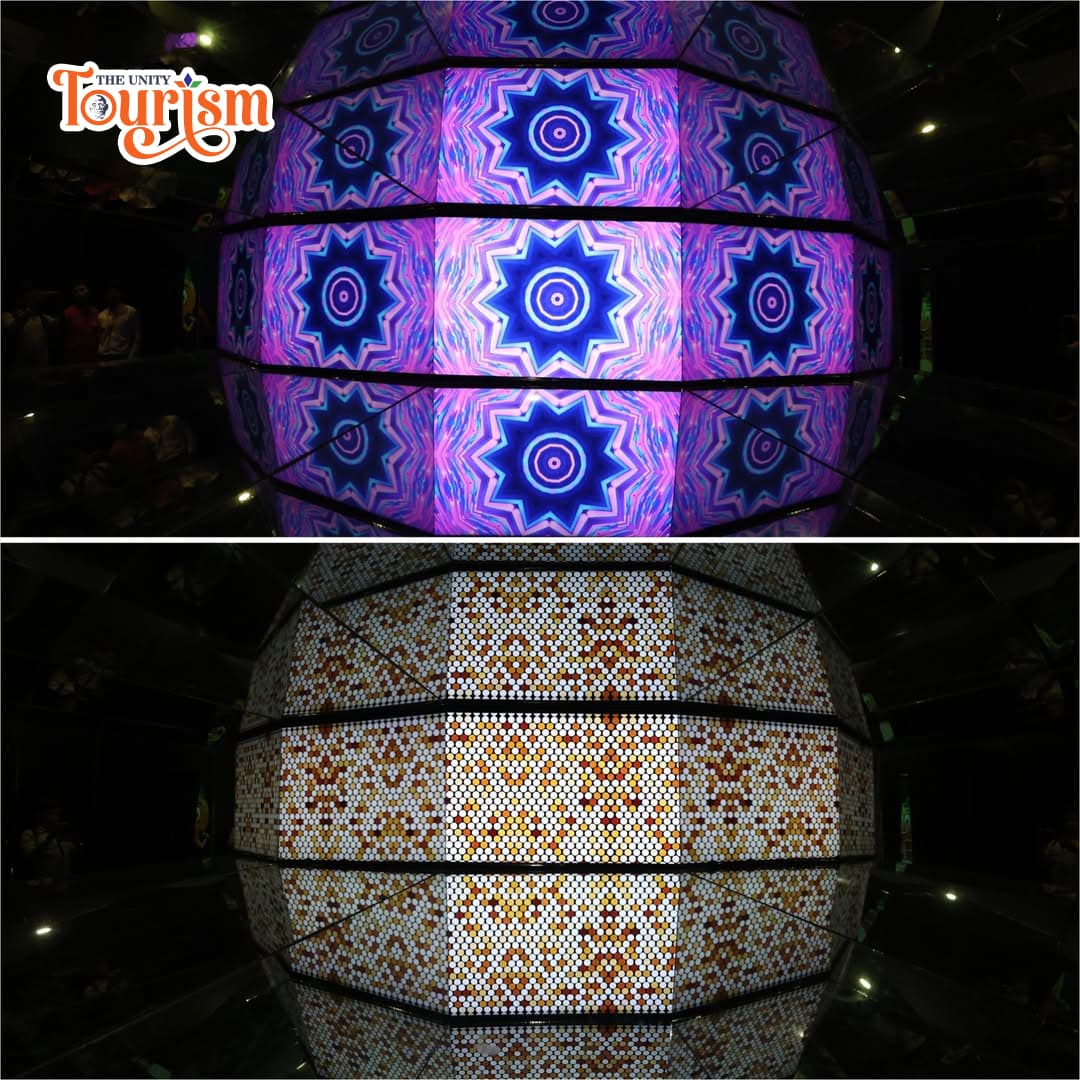 Kaleidoscope light show at Unity Tourism with vibrant geometric patterns