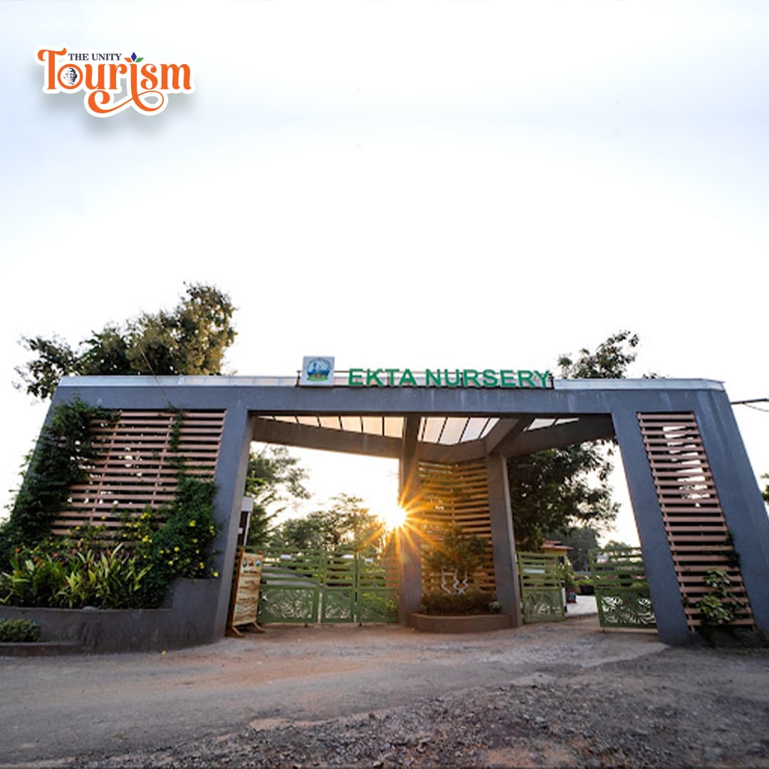 Colorful flower pots and fountain at Ekta Nursery Statue of Unity - The Unity Tourism