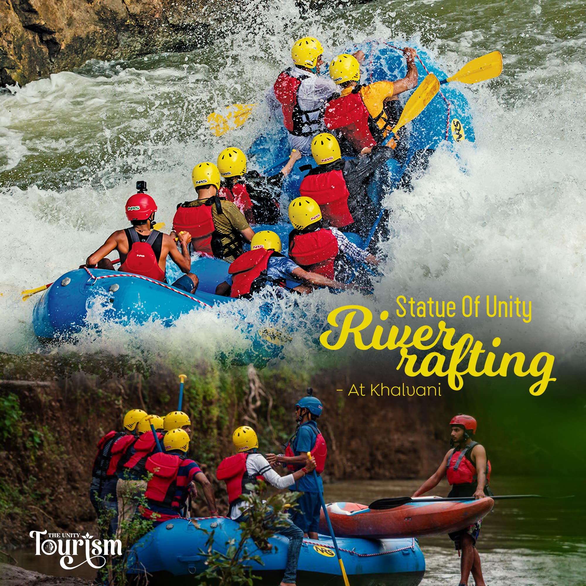 Adventure river rafting near Statue of Unity at Khalwani in Gujarat, India
