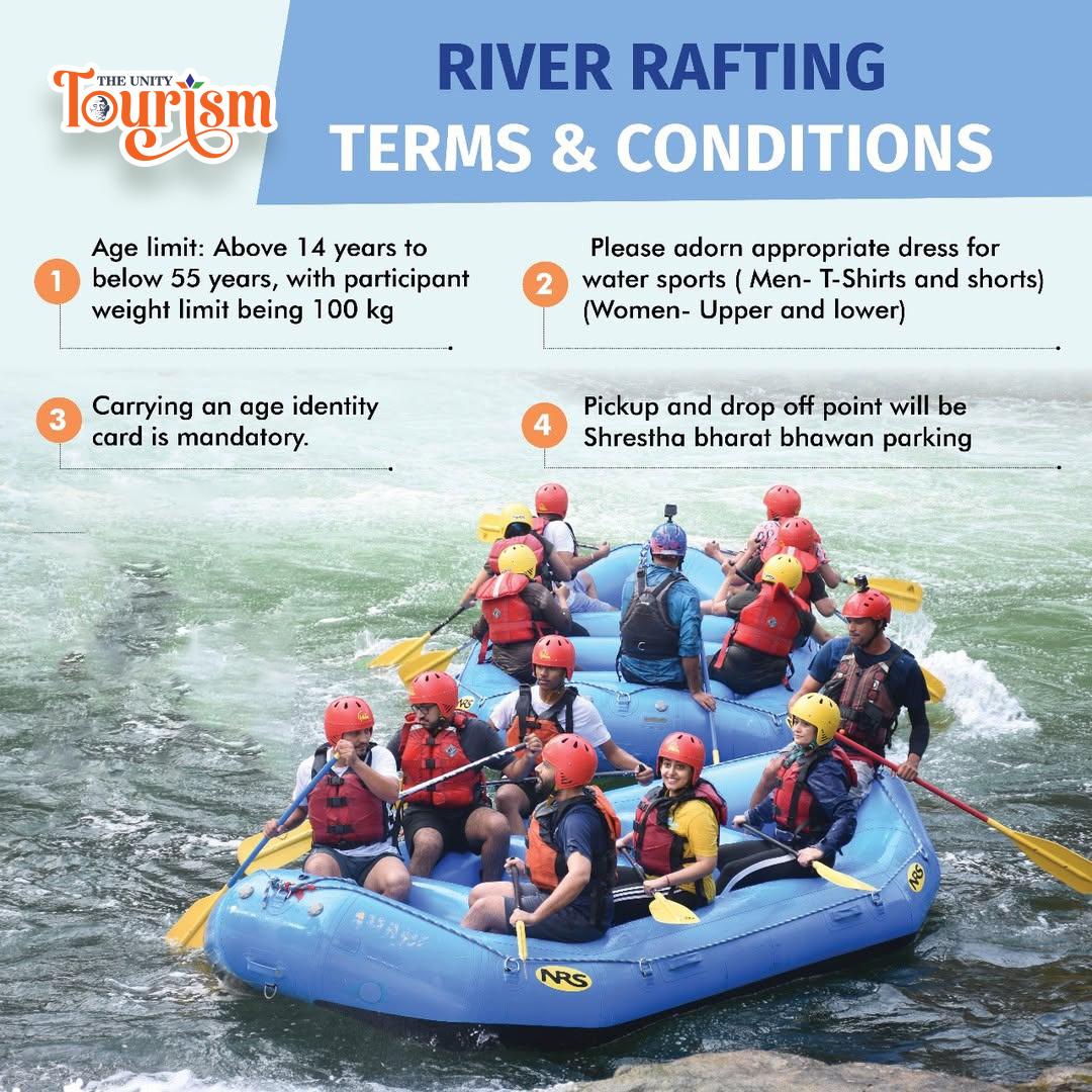 River Rafting at Statue of unity And Terms & Conditions like Age Limit, Appropriate Dress Wear, Carrying ID Card.