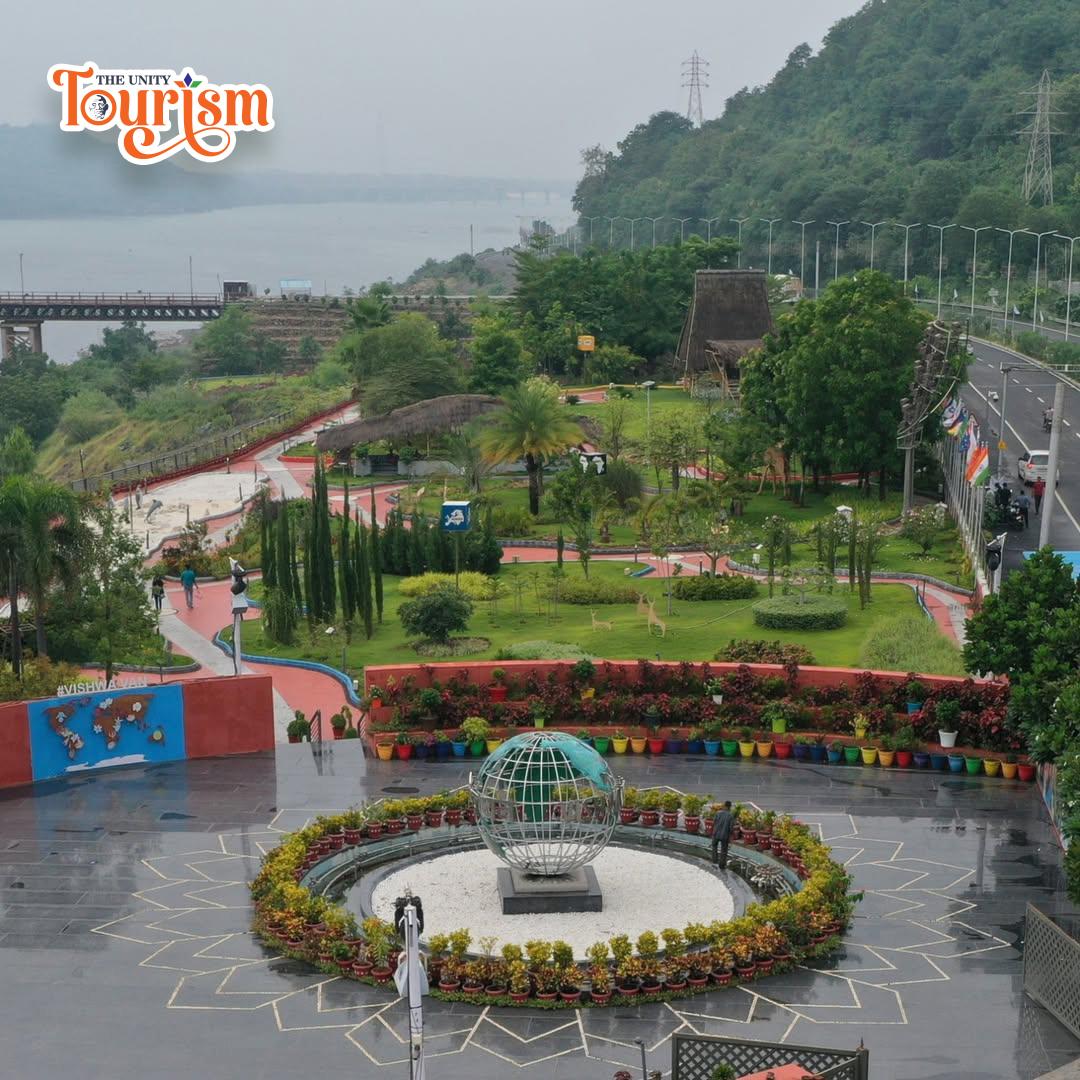 Aerial view of Vishwa Van garden near Statue of Unity with walking paths and greenery