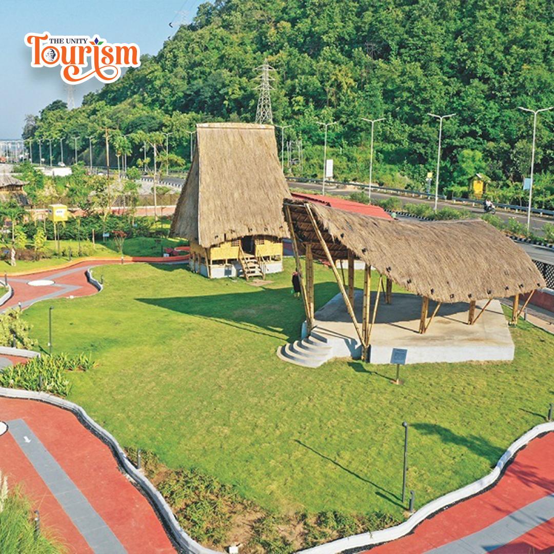Traditional bamboo huts inside Vishwa Van biodiversity park near Statue of Unity