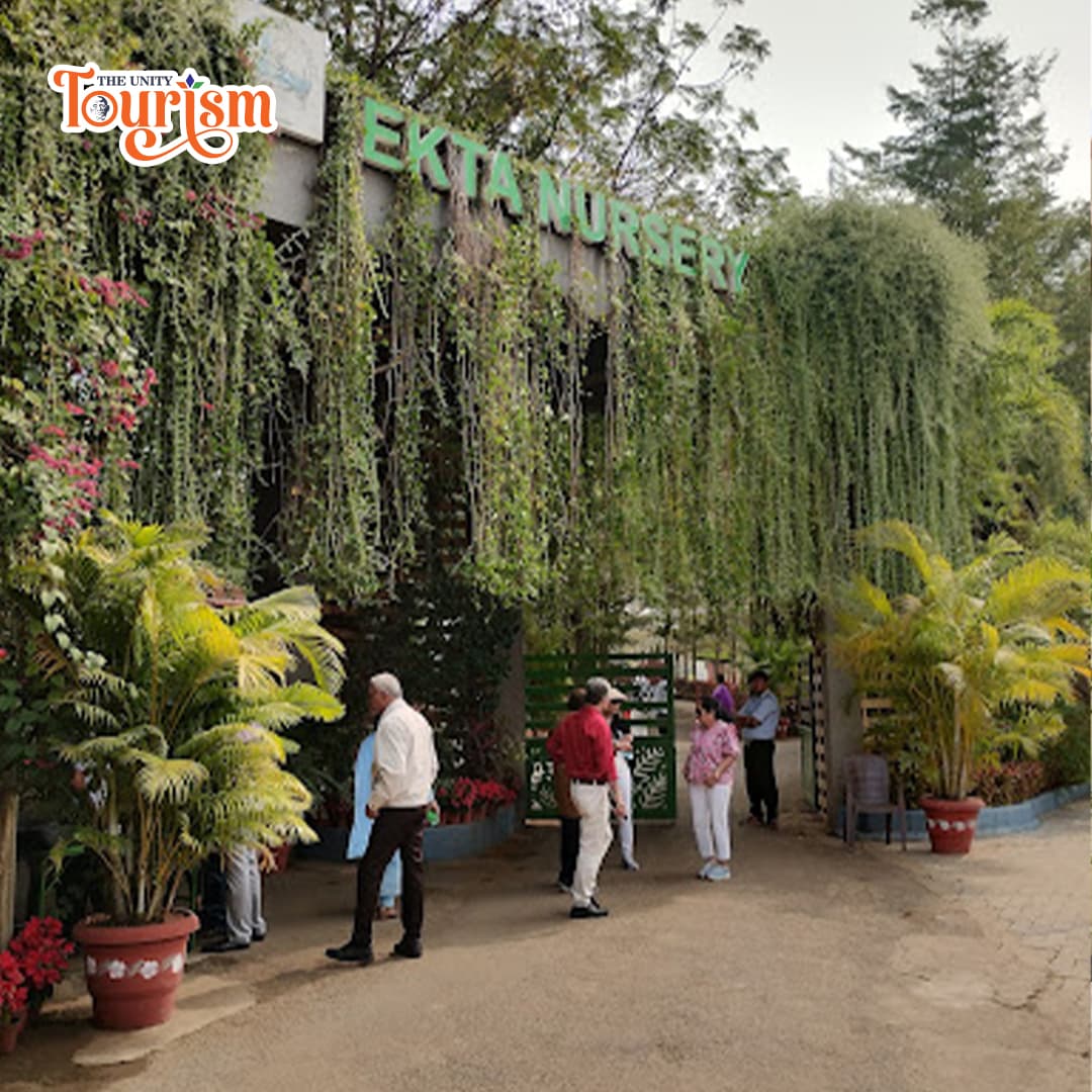 Eco-friendly nursery showcasing potted plants and bonsai at Statue of Unity