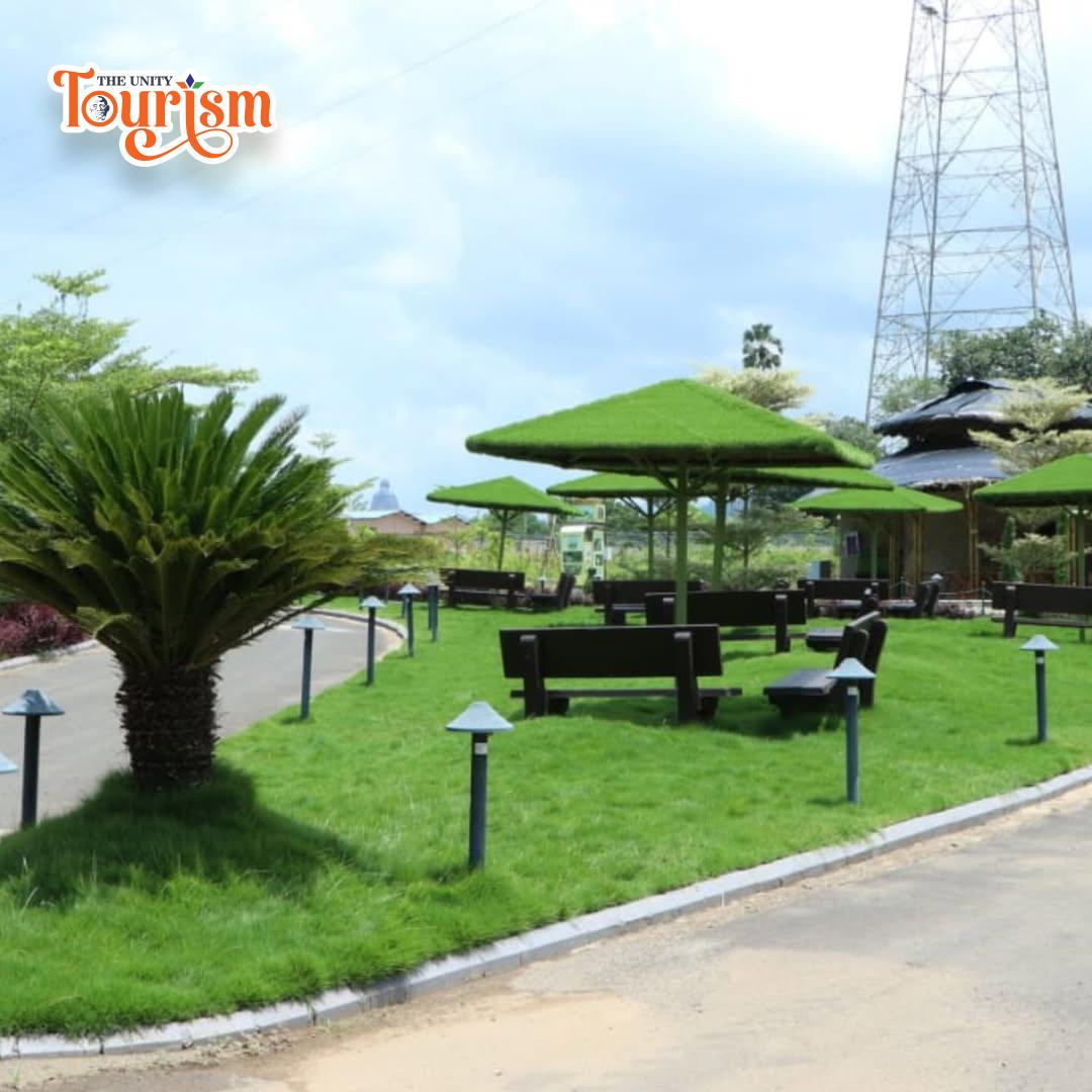 Eco-friendly bamboo seating at Arogya Cafe Unity Tourism