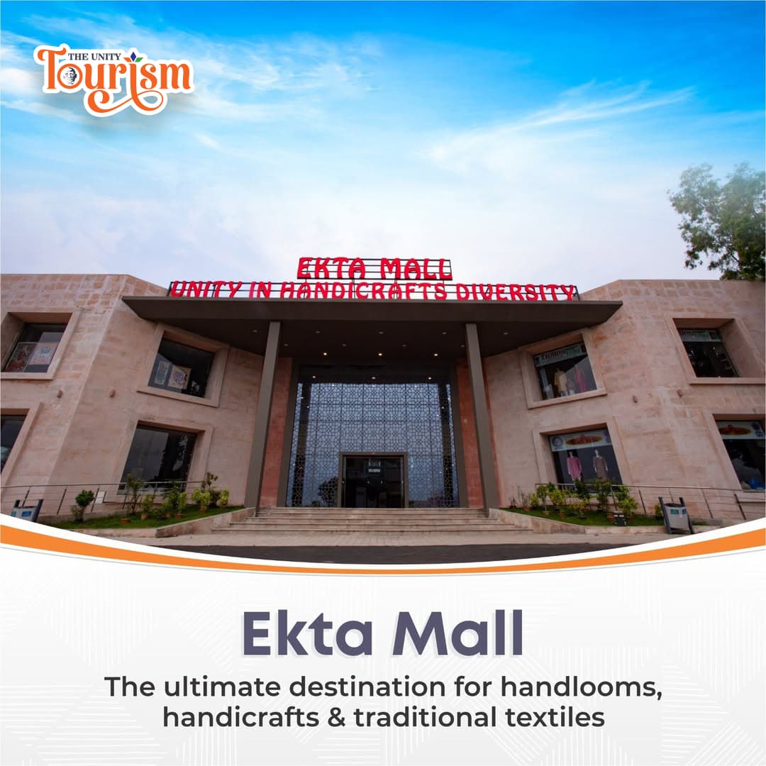 Ekta Mall entrance decorated with cultural artwork and flags