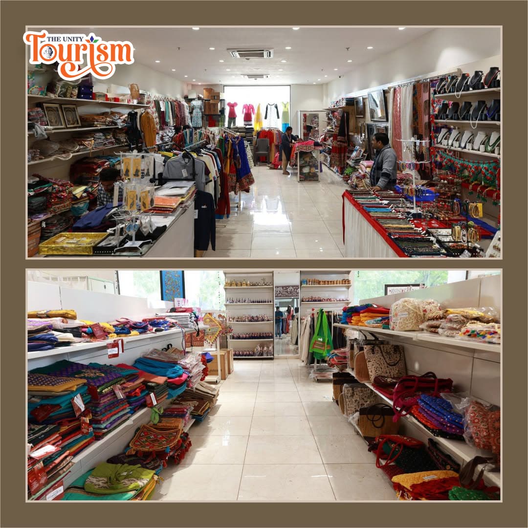 Evening view of Ekta Mall illuminated with lights at Kevadia