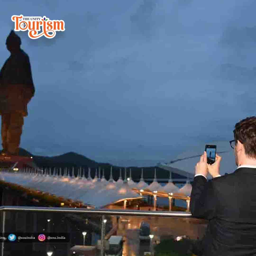 One Foreigner Taking Image Of Side View Of Satue of Unity
