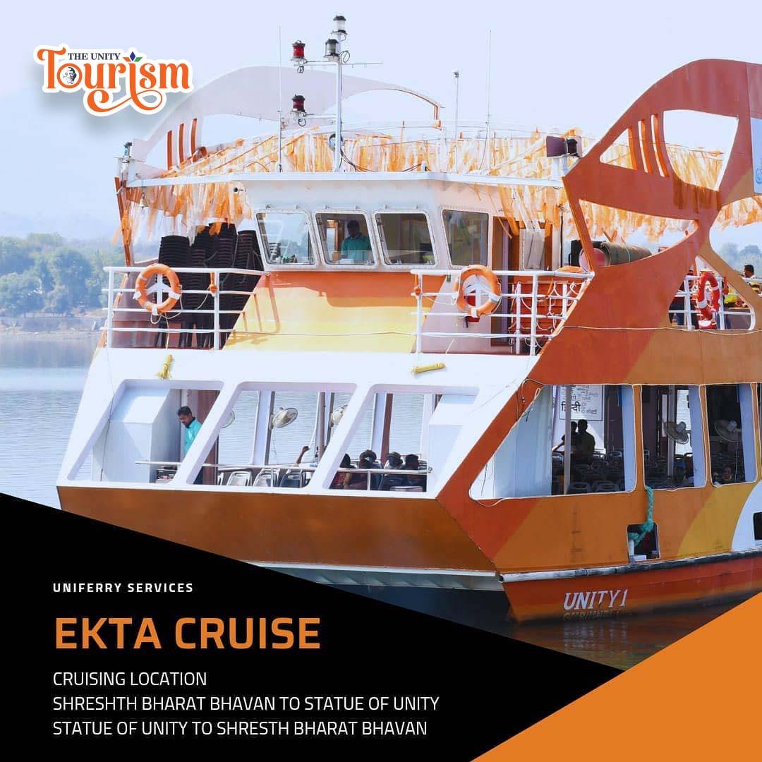 Close view of the Ekta Cruise ferry highlighting decks and windows.