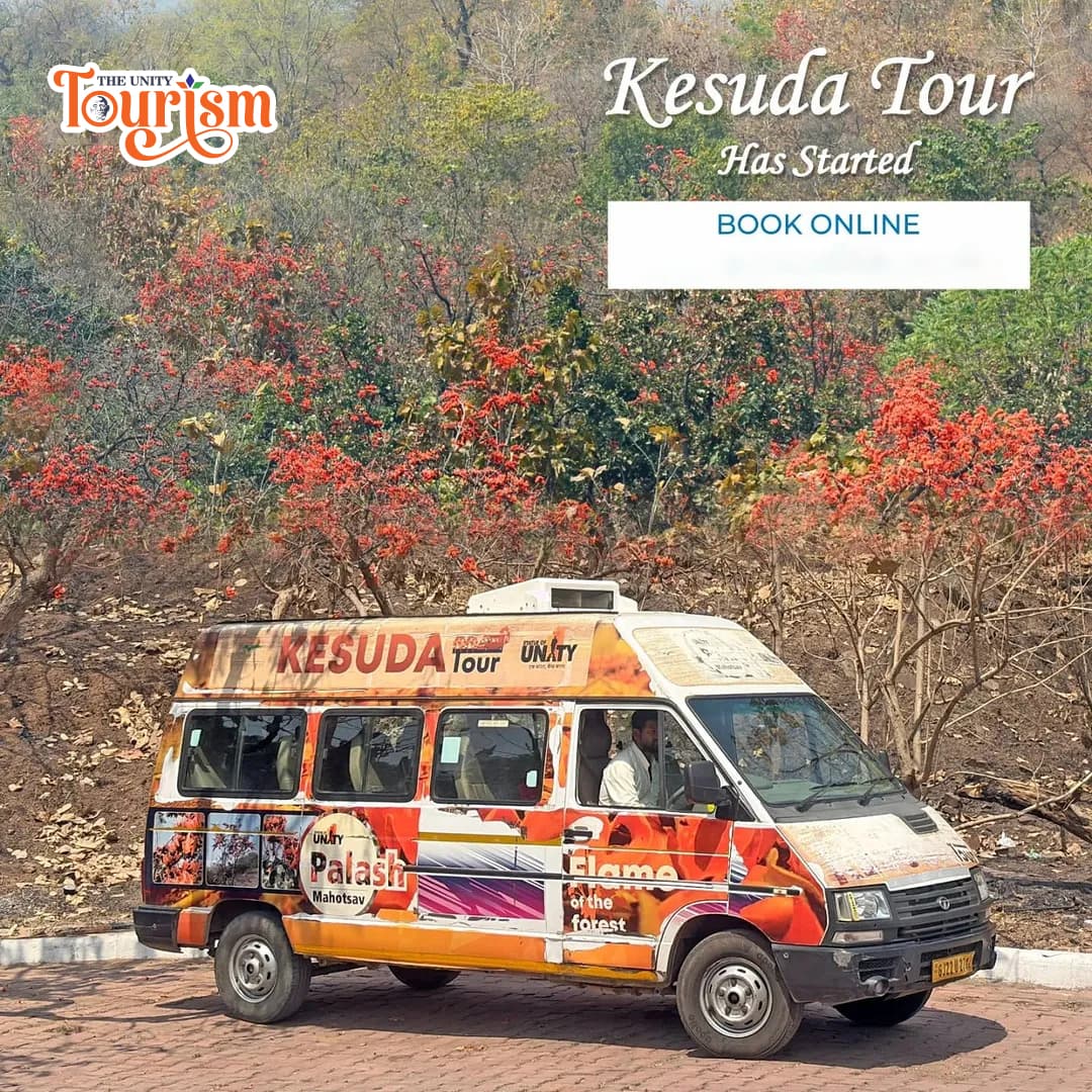 Blooming Kesuda flowers with scenic view near Statue of Unity during Kesuda tour