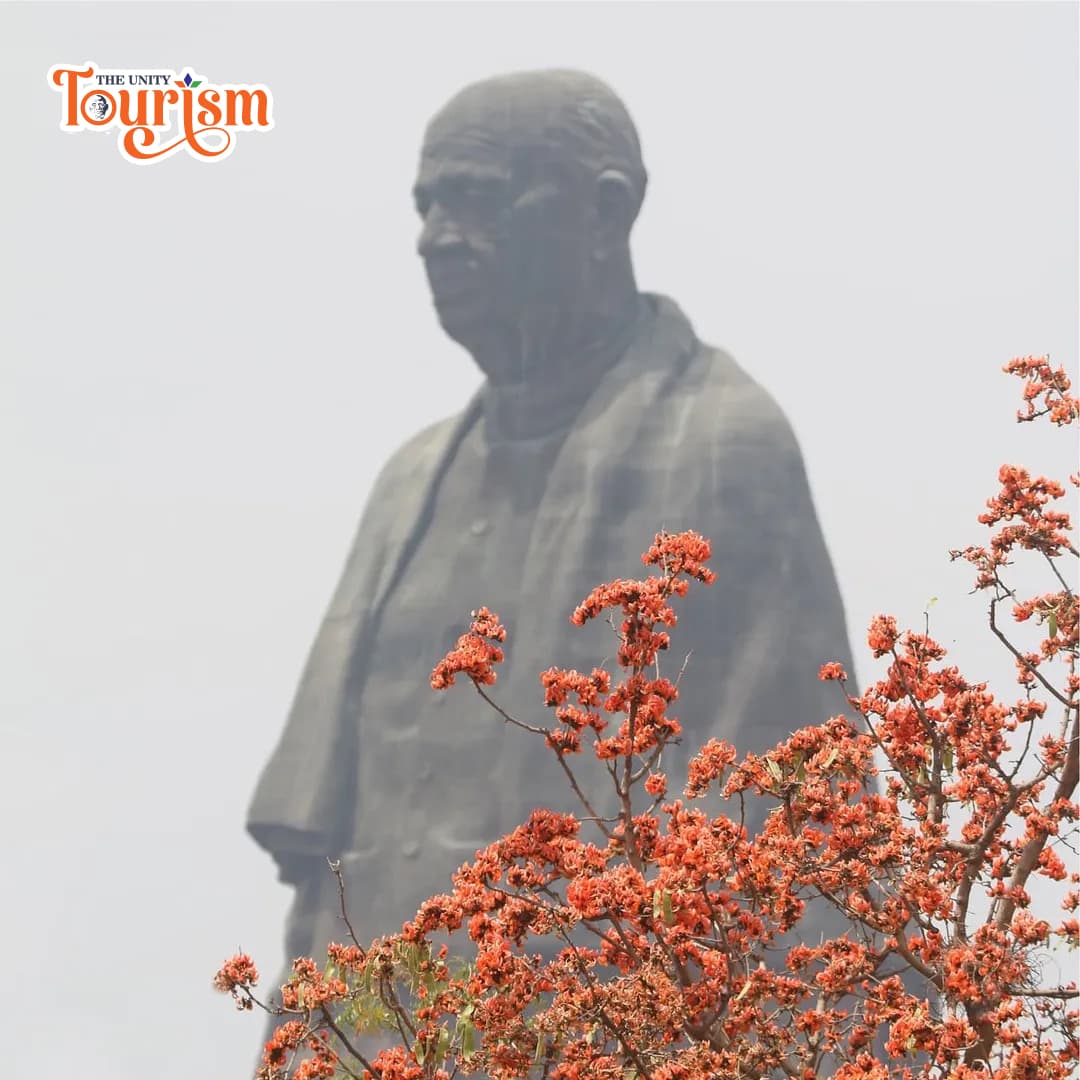 ourists exploring vibrant Kesuda flower valley at Statue of Unity eco-tourism site