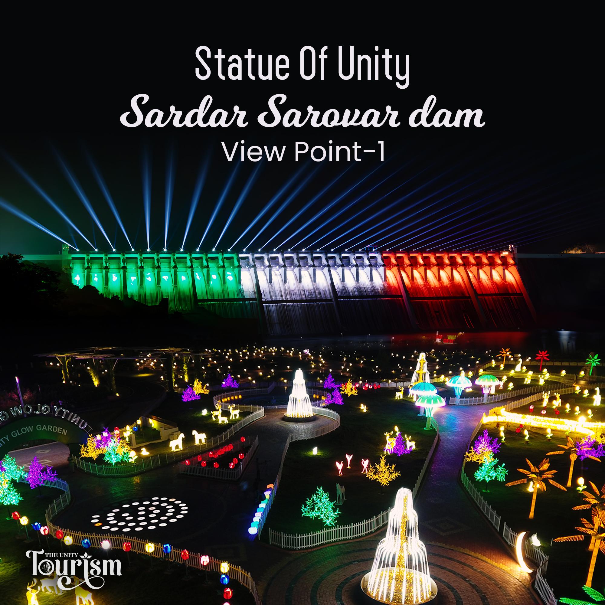 Scenic view of Sardar Sarovar Dam from View Point 1 near Statue of Unity.