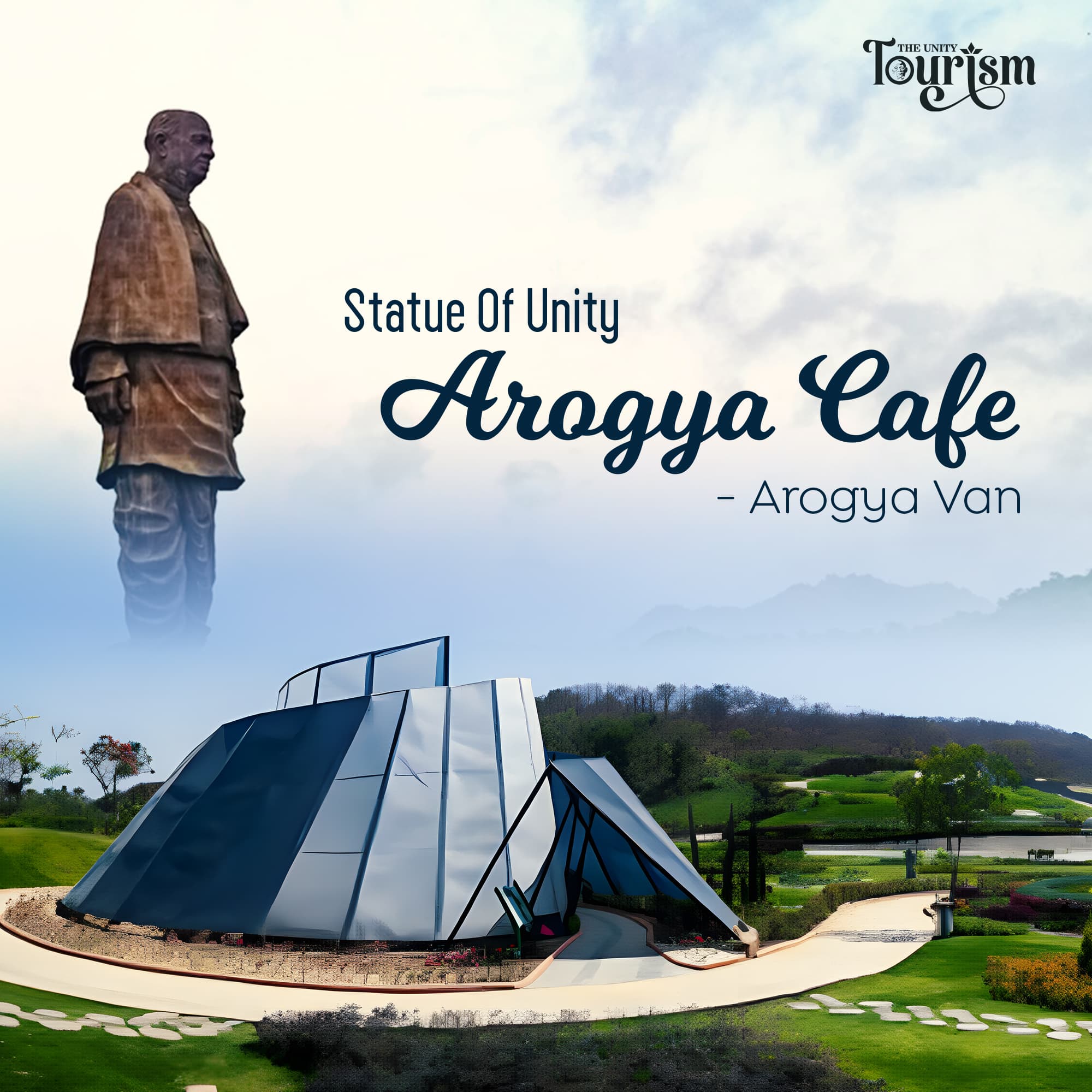 Arogya Cafe at Statue of Unity in Arogya Van with modern architecture and lush green landscape