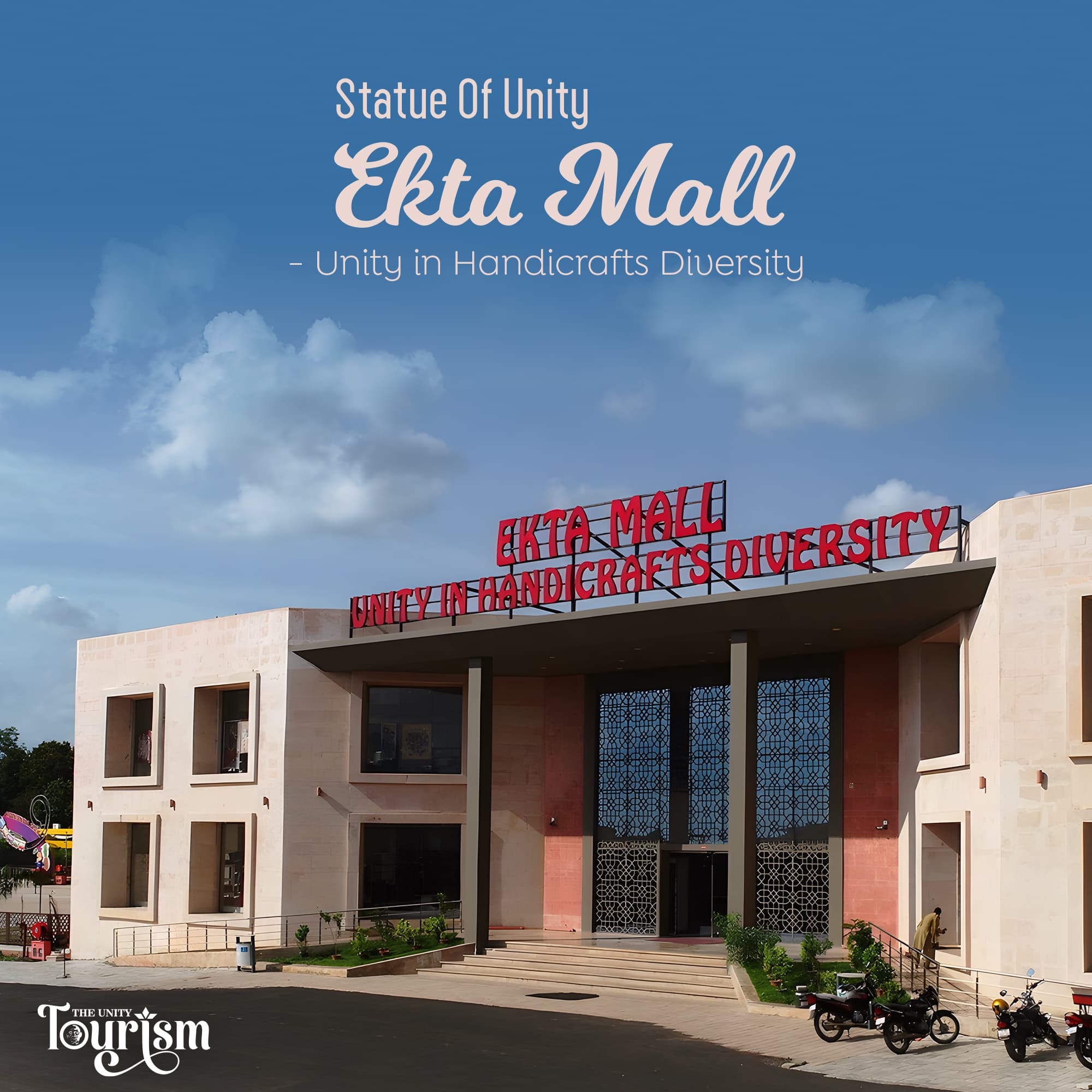Front view of Ekta Mall near Statue of Unity in Kevadia